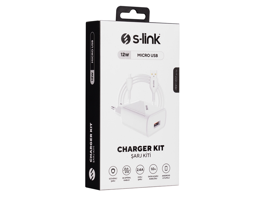 S-link SL-EC40M 5V 2.4 mAh Micro USB Kablolu Beyaz Ev Şarj Adaptörü - 8680096105166