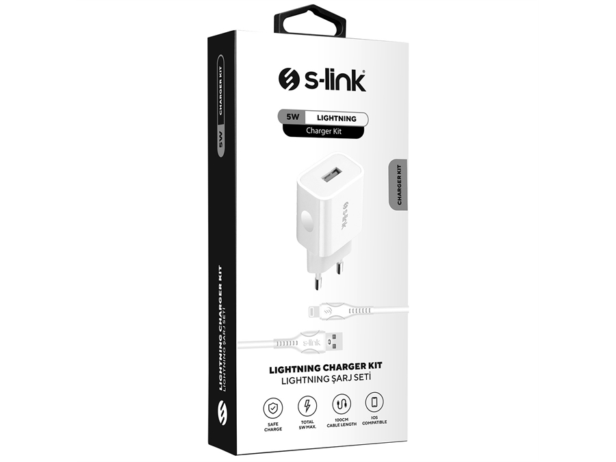 S-link AND-EC14B 5V 1 mAh Apple Lightning Kablolu Beyaz Ev Şarj Adaptörü - 8680096115127