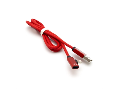 X-Style iPhone 7/8/X Lightning Kulaklık ve Şarj Girişi Çoklayıcı Data Kablo - Kırmızı