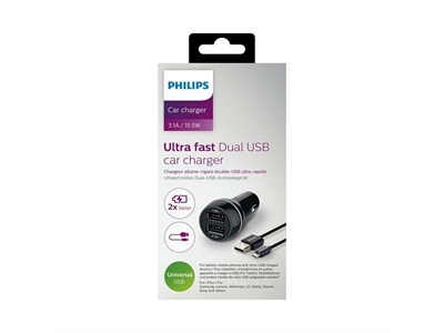 Philips DLP2357U/10 Ultra Hızlı Çiftli Araç Şarj Başlığı Ve Micro Usb Kablo 5V/3.1A 15.5W - 4895185614496