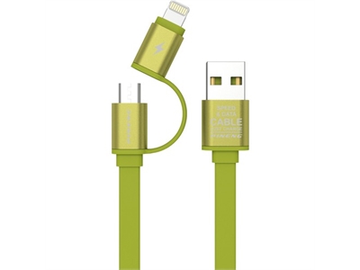 Pineng PN-304 Lightning ve Micro USB Yeşil Kablo