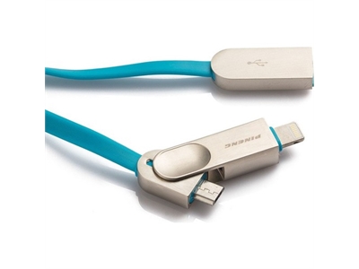 Pineng PN-307 Lightning ve Micro USB Mavi Kablo