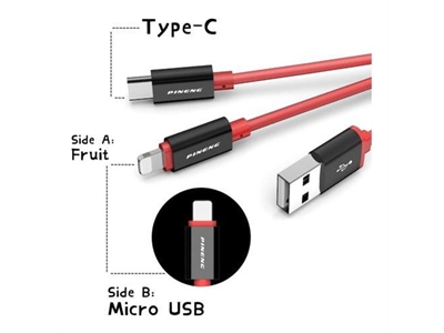Pineng PN-316 3in1 Çift Yönlü Lightning ve Micro USB ve Type-C 1.1 Metre Kablo - 6952202281760
