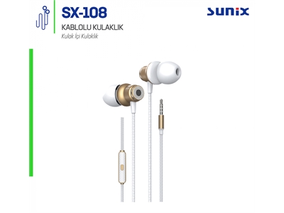 Sunix Sx-108 Mobil Telefon Uyumlu Altın Renkli Yüksek Bass Kulak içi Kulaklık - 8699261135891