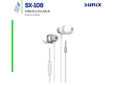 Sunix Sx-108 Mobil Telefon Uyumlu Beyaz Yüksek Bass Kulak içi Kulaklık