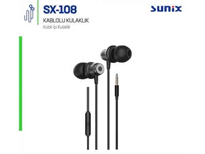 Sunix Sx-108 Mobil Telefon Uyumlu Siyah Yüksek Bass Kulak içi Kulaklık