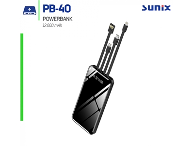 Sunix Pb-40 12000 mAh Kablolu Siyah Powerbank - 8699261136805