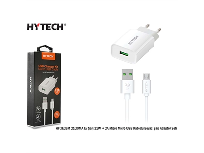HYTECH HY-XE26M 2.1 A Hızlı Şarj Seti Micro USB Kablolu Beyaz