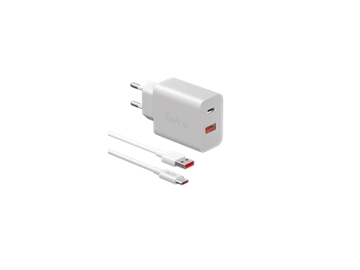 Favro 20W USB-A + USB-C Şarj Başlık + USB / Type-C Şarj Kablosu - 8684775000049
